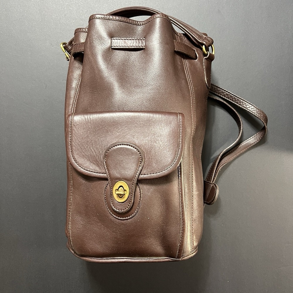 Vintage Brown Leather Coach Top Handle Sling Backpack 9992